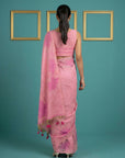 Pink Resham Soft Muga Cotton Floral Pencil Art Saree