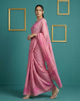 Pink Resham Soft Muga Cotton Floral Pencil Art Saree