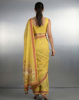 Yellow Resham Soft Muga Cotton Birds Pattern Saree