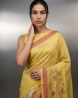 Yellow Resham Soft Muga Cotton Birds Pattern Saree