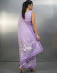 Lavender Resham Soft Muga Cotton Birds Pattern Saree
