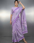 Lavender Resham Soft Muga Cotton Birds Pattern Saree