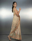 Chickoo Resham Soft Muga Cotton Birds Pattern Saree