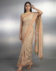 Chickoo Resham Soft Muga Cotton Birds Pattern Saree
