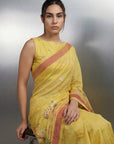 Yellow Resham Soft Muga Cotton Birds Pattern Saree