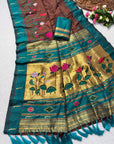 Coffee Soft Paithani Silk Zari Woven Saree with Meenakari Lotus Pattern Saree