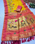 Yellow Soft Paithani Silk Zari Woven Saree with Meenakari Lotus Pattern Saree