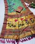 Green Soft Paithani Silk Zari Woven Saree with Meenakari Lotus Pattern Saree