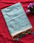 Rama Blue Premium Kashmiri Cotton Jamdani Concept Saree