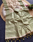 Pista Green Premium Kashmiri Cotton Jamdani Concept Saree