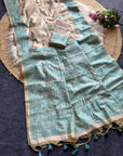 Rama Blue Premium Kashmiri Cotton Jamdani Concept Saree