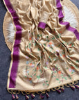 Wine Soft Muga Cotton Resham Saree with Birds Pattern Saree