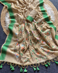 Parrot Green Soft Muga Cotton Resham Saree with Birds Pattern Saree