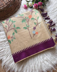 Wine Soft Muga Cotton Resham Saree with Birds Pattern Saree