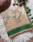 Parrot Green Soft Muga Cotton Resham Saree with Birds Pattern Saree