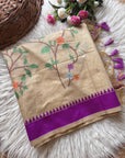 Purple Soft Muga Cotton Resham Saree with Birds Pattern Saree