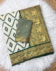 Bottle Green Soft Ikkat Leheriya Pochampally Silk Saree