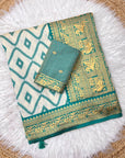 Rama Blue Soft Ikkat Leheriya Pochampally Silk Saree