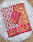 Rani Pink Soft Ikkat Leheriya Pochampally Silk Saree