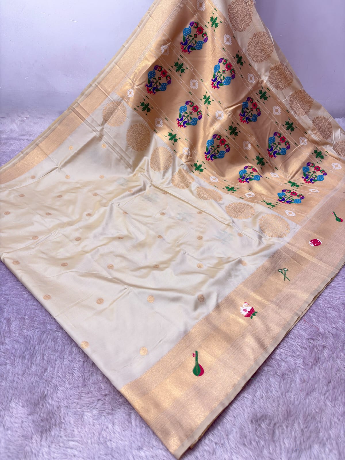 Cream Pure Look Paithani Zari Woven Saree
