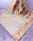 Cream Pure Look Paithani Zari Woven Saree