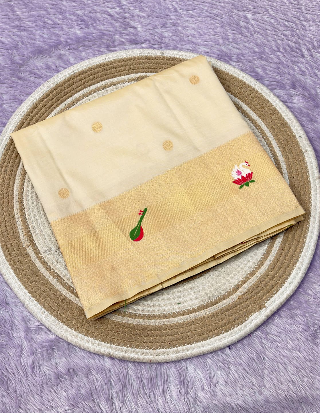 Cream Pure Look Paithani Zari Woven Saree