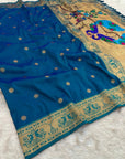 Rama Blue Soft Paithani Silk Saree with Rich Peacock Pallu
