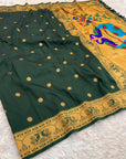 Bottle Green Soft Paithani Silk Saree with Rich Peacock Pallu