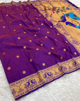 Purple (Red Tone) Soft Paithani Silk Saree with Rich Peacock Pallu