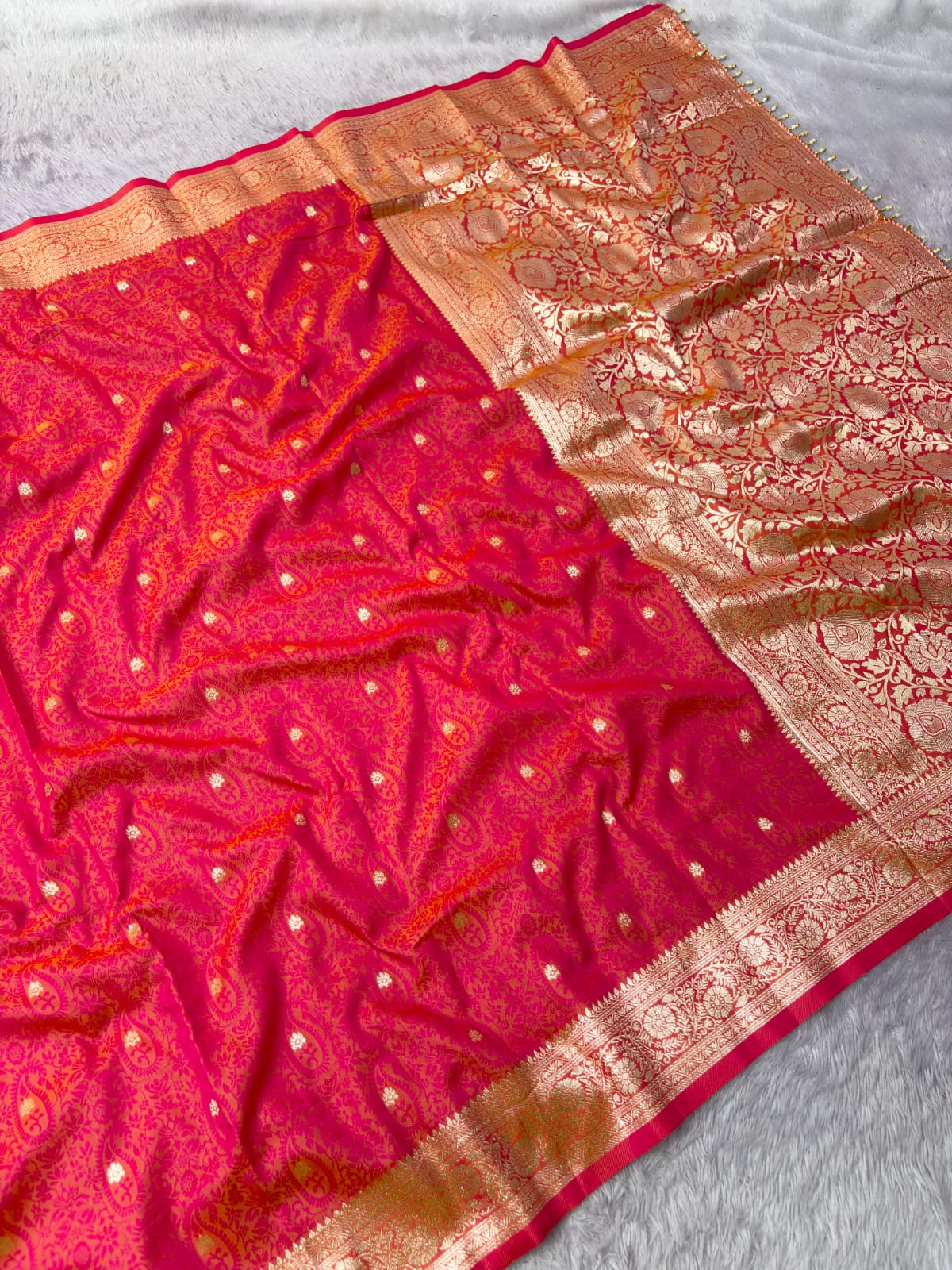 Rani Pink Premium Banarasi Silk Zari Woven Saree