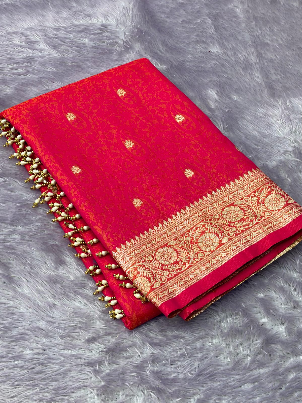 Rani Pink Premium Banarasi Silk Zari Woven Saree