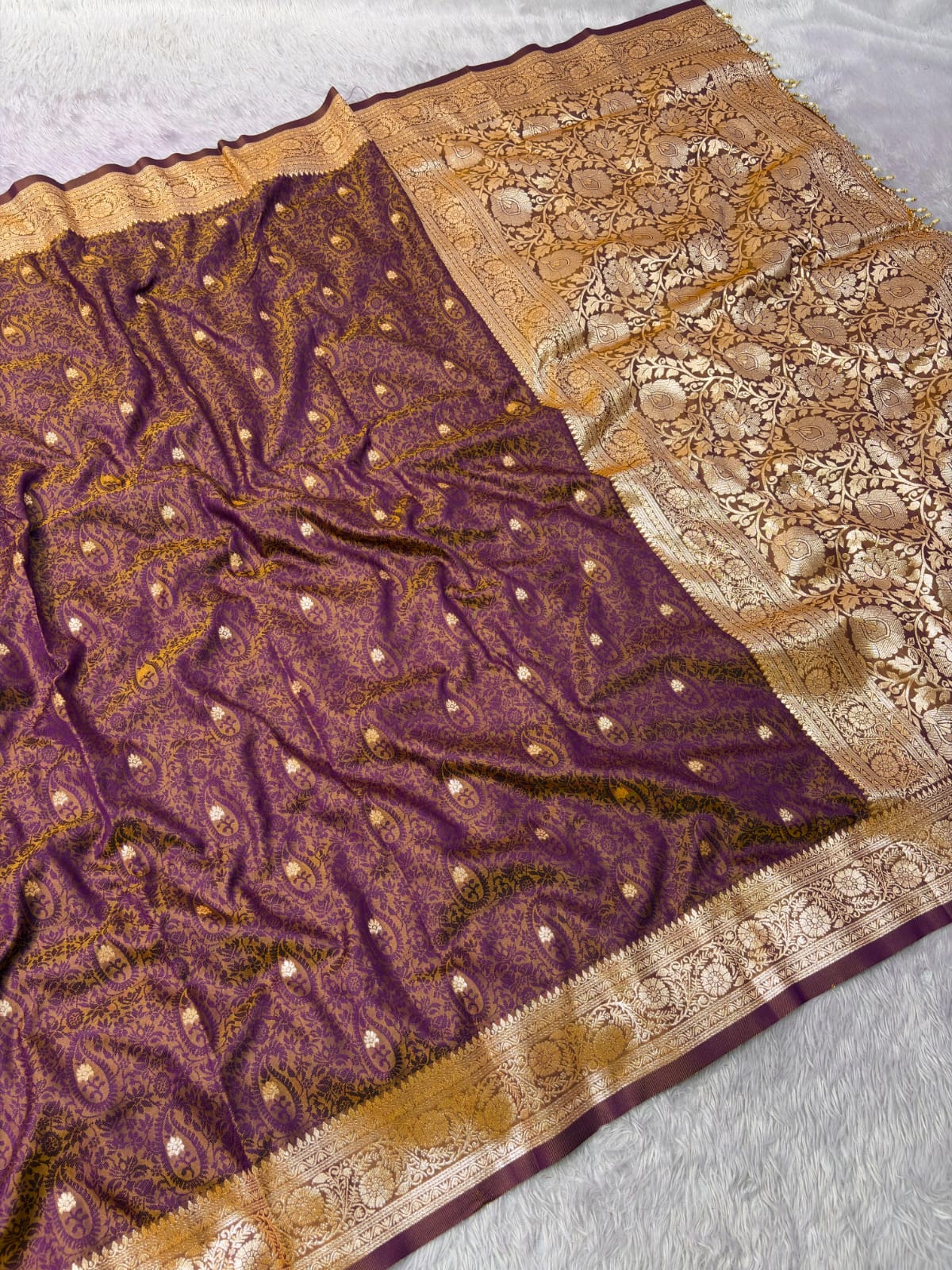 Wine Premium Banarasi Silk Zari Woven Saree