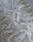 White Premiun NC Moss Fabric Saree with Pearl Work