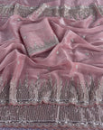 Peach Premiun NC Moss Fabric Saree with Pearl Work