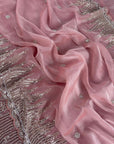 Peach Premiun NC Moss Fabric Saree with Pearl Work