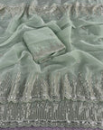 Pista Green Premiun NC Moss Fabric Saree with Pearl Work
