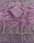 Pink Premiun NC Moss Fabric Saree with Pearl Work