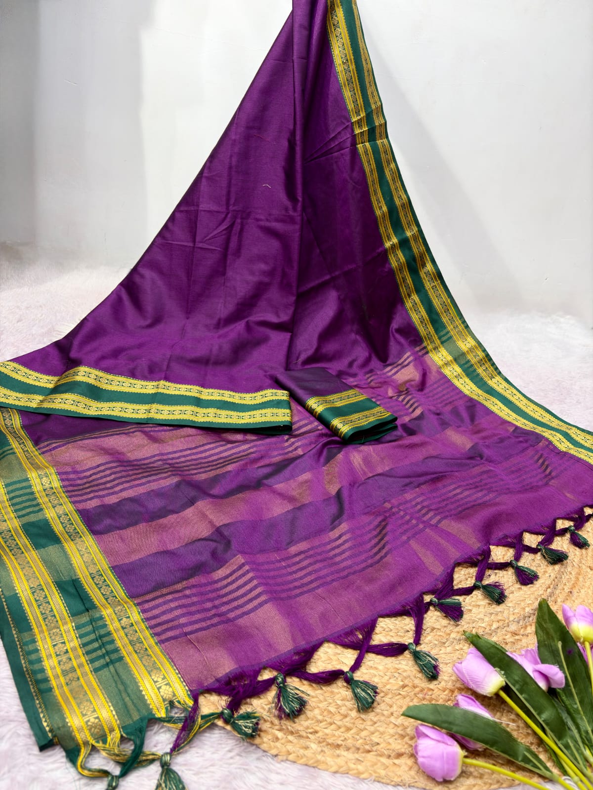 Purple Traditional Narayanpet Mul Cotton Saree