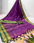 Purple Traditional Narayanpet Mul Cotton Saree
