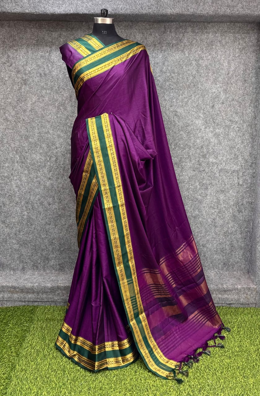 Purple Traditional Narayanpet Mul Cotton Saree
