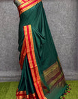 Bottle Green Traditional Narayanpet Mul Cotton Saree