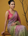 Pista & Blue Soft Fendy Satin with Gotapatti Work Padding Saree