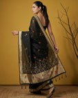 Black Organza Silk Jamdani Pattern Zari Woven Saree
