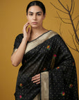 Black Organza Silk Jamdani Pattern Zari Woven Saree