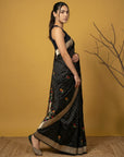 Black Organza Silk Jamdani Pattern Zari Woven Saree