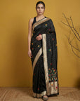 Black Organza Silk Jamdani Pattern Zari Woven Saree