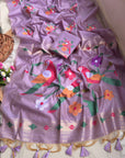 Lavender Traditional Soft Chanderi Cotton American Parrot Pattern Saree