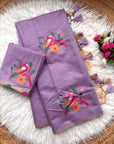 Lavender Traditional Soft Chanderi Cotton American Parrot Pattern Saree