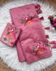 Pink Traditional Soft Chanderi Cotton American Parrot Pattern Saree