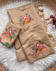 Chickoo Traditional Soft Chanderi Cotton American Parrot Pattern Saree